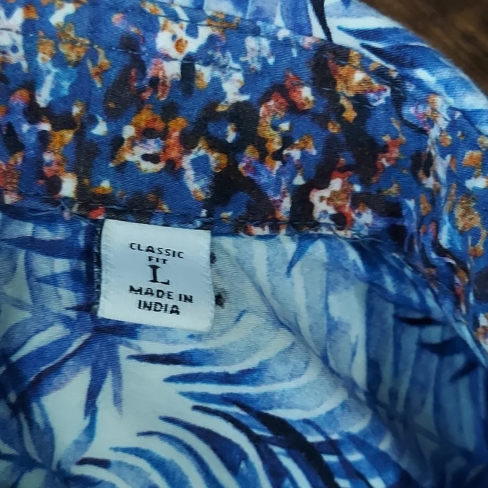Robert Graham Palm Leaf Print Short Sleeve Button Down Cotton Shirt